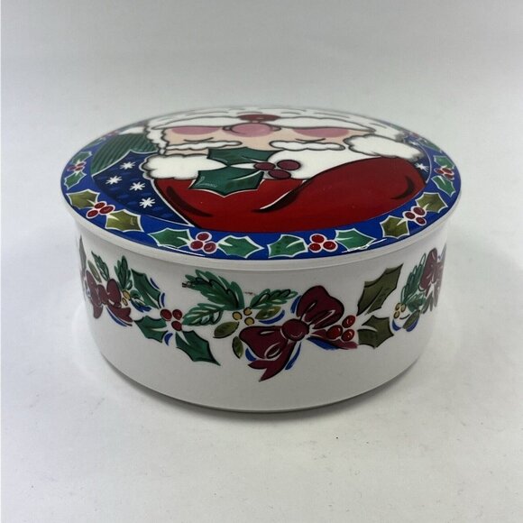 Vintage Mikasa Santas Glow Christmas Candy Dish Lidded Trinket Box‎ Japan FX077 - Picture 6 of 13